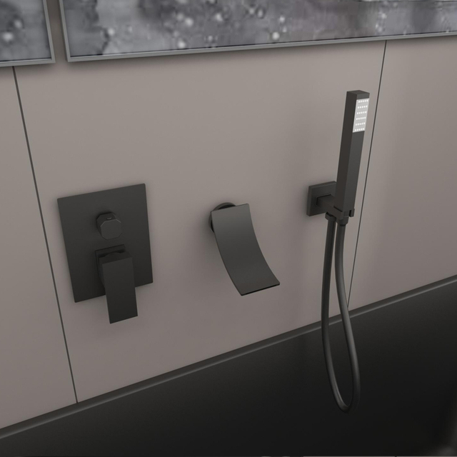 304 Stainless Steel Wall Mount Waterfall Bathtub Faucet with Hand Shower