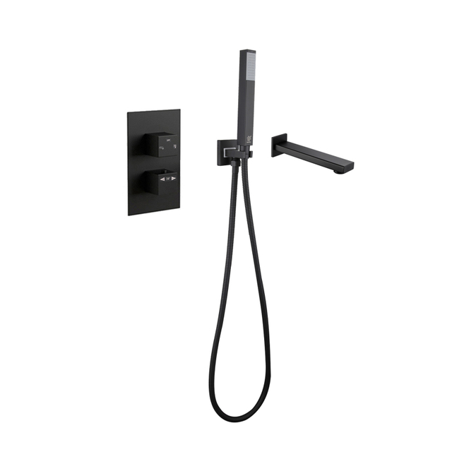 304 Stainless Steel Black Square Bathroom Thermostatic Hand Held Shower Set 