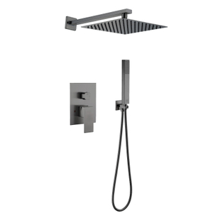 304 Stainless Steel Gun Grey Square Hot Cold Mixer in Wall Mounted Rain Concealed Bathroom Shower Set 