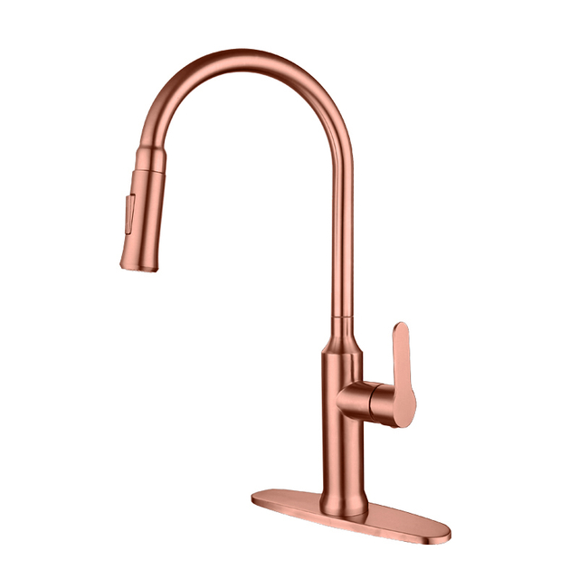 High End 304 Stainless Steel copper rose gold Single Handle Pull Down Sprayer Kitchen Faucet