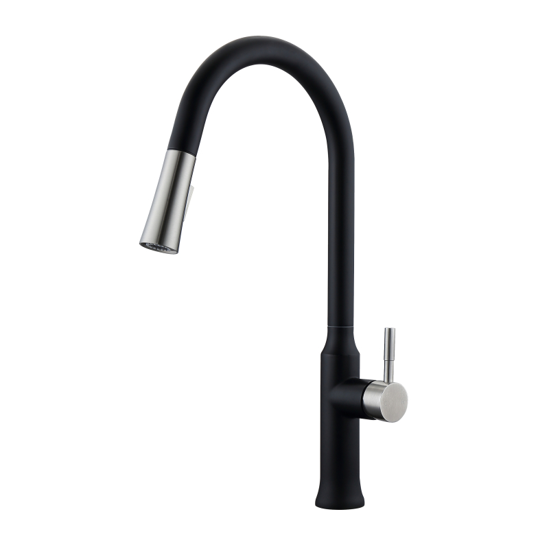 304 stainless steel matte black Pull out kitchen mixer faucet