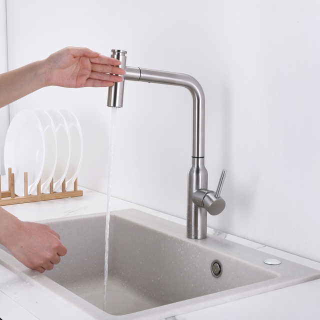 Modern Luxury Brushed Nickel 304 Stainless Steel Pull Out Touch Kitchen Sink Faucet