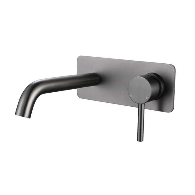 Modern 304 Stainless Steel Gun Grey Wall Mount Single Handle Bathroom Sink Faucet