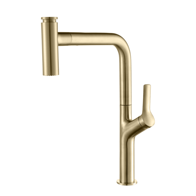 Modern Brushed Gold Single Handle Single Hole Kitchen Faucet with Pull Down Sprayer