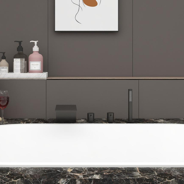 2 Handle Deck Mount Bathtub Waterfall Faucet with Hand Shower