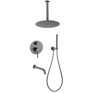 Gun Grey Wall Mounted Bathroom Concealed Head Shower Set