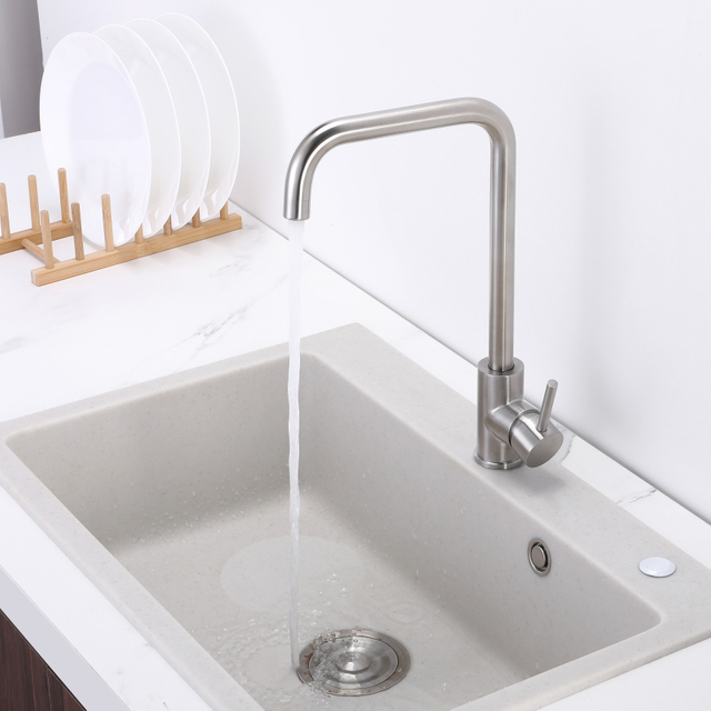 304 Stainless Steel Brushed Nickel Single Hole Kitchen Sink Faucet