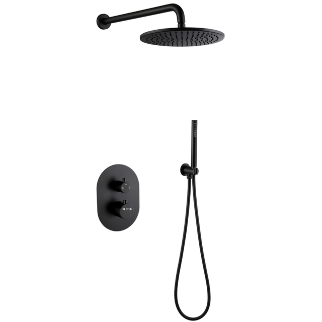 Modern 304 Stainless Steel Bathroom Black Concealed Thermostatic Shower Set