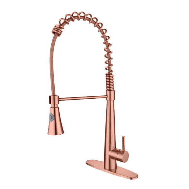 Modern copper rose gold Single Handle Single Hole Spring Pull Down Kitchen Faucet