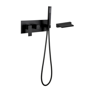 Square Black Bathroom Wall Mounted Waterfall Faucet 2-functions Concealed Bath And Shower Faucet Sets