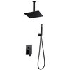 Modern 304 Stainless Steel Matte Black Square Hot Cold Mixer in Wall Mounted Rain Concealed Bathroom Shower Set