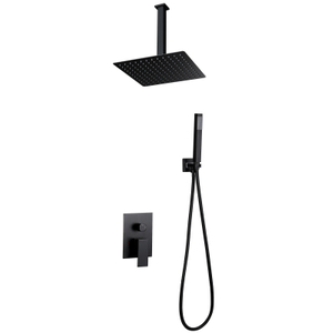 Modern 304 Stainless Steel Matte Black Square Hot Cold Mixer in Wall Mounted Rain Concealed Bathroom Shower Set