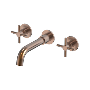 304 Stainless Steel Rose Gold Wall Mount Bathroom Basin Double Handle Faucet 