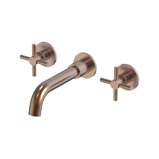 304 Stainless Steel Rose Gold Wall Mount Bathroom Basin Double Handle Faucet 