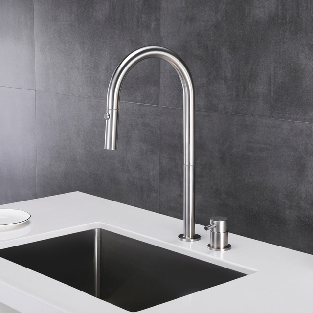 304 Stainless Steel Black Separate Handle Pull Down Kitchen Sink Faucets