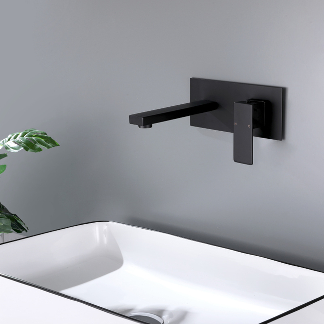 Modern Square 304 Stainless Steel Gun Grey Ycfaucet Wall Mount Bathroom Vessel Sink Faucets