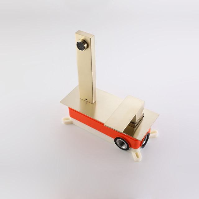 Modern Square 304 Stainless Steel Brushed Gold Wall Mount Bathroom Vessel Sink Faucets