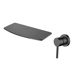 304 Stainless Steel Gun Black Wall Mount Waterfall Single Handle Bathroom Sink Faucets