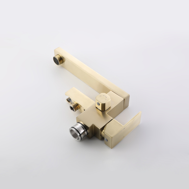CUPC High Quality Square 304 Stainless Steel Brushed Gold Multi-functional Bathroom Floor Shower Free Standing Bathtub Faucets 