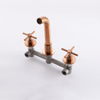 304 Stainless Steel Rose Gold Wall Mount Bathroom Basin Double Handle Faucet 