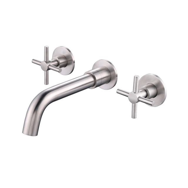 304 Stainless Steel Matte Black Wall Mount Bathroom Basin Double Handle Faucet 