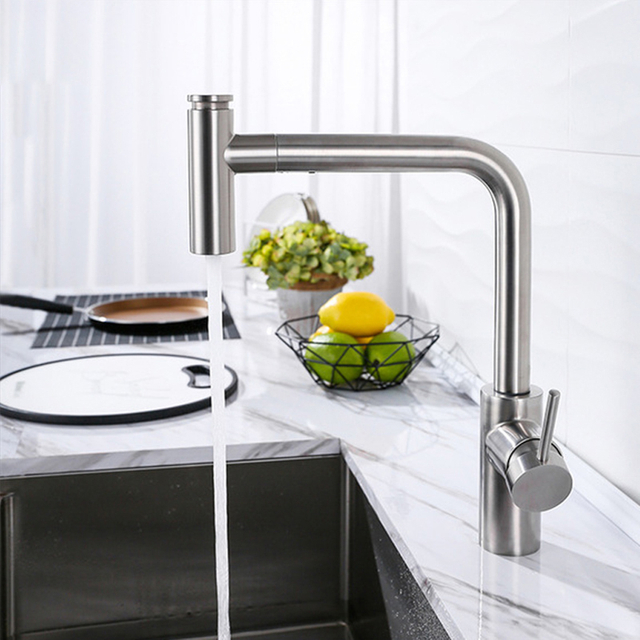 high end 304 Stainless Steel ycfaucet brushed nickel pull down kitchen faucet