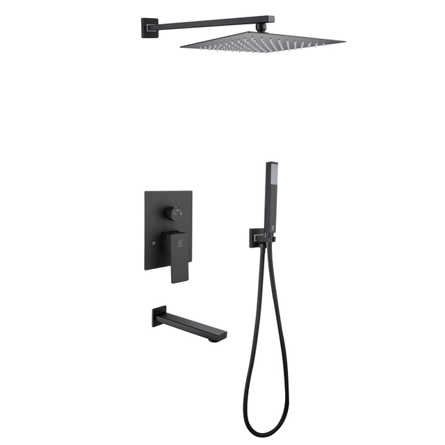  304 Stainless Steel black in Wall Mounted Three Way Hidden Bathroom Concealed Shower Set 