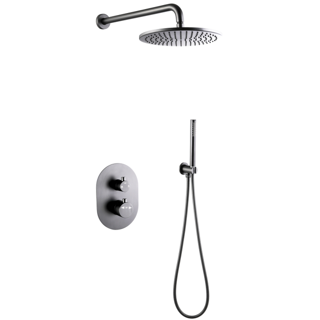 Modern 304 Stainless Steel Bathroom Gun Grey Concealed Thermostatic Shower Set