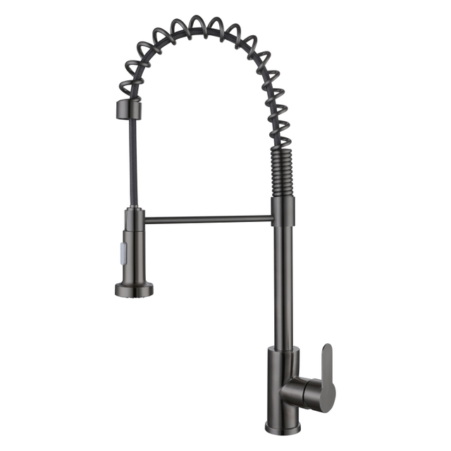 304 Stainless Steel Gun Grey Spring Pull Out Kitchen Mixer Faucet