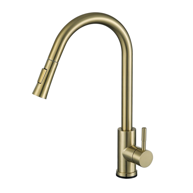 Modern Brushed Gold Single Handle Pull Down Touch Sensor Kitchen Faucet