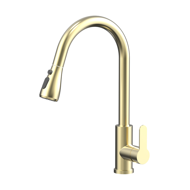 CUPC Brushed Gold 304 Stainless Steel Single Hole Pull Out Kitchen Faucet