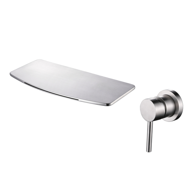 304 Stainless Steel brushed Wall Mount Waterfall Single Handle Bathroom Sink Faucets