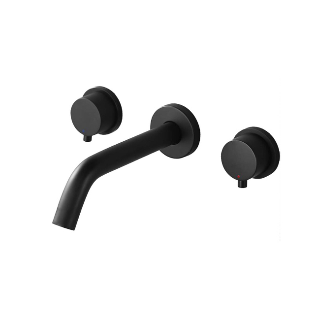 Matte Black 304 Stainless Steel Wall Mount Bathroom Basin Double Handle Faucets 