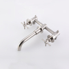 304 Stainless Steel Chrome Wall Mount Bathroom Basin Double Handle Faucets 