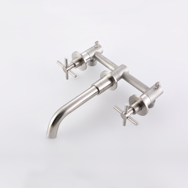 304 Stainless Steel Copper Rose Gold Wall Mount Bathroom Basin Double Handle Faucet 