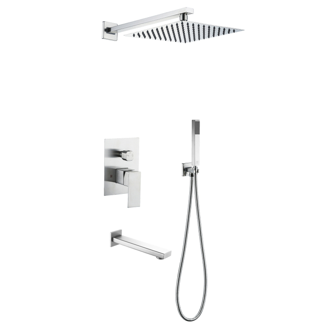  304 Stainless Steel Chrome in Wall Mounted Three Way Hidden Bathroom Concealed Shower Set 