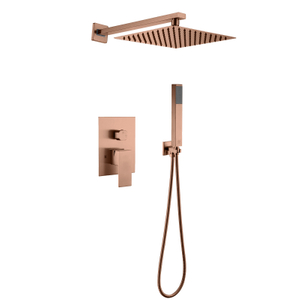 304 Stainless Steel Rose Gold Square Hot Cold Mixer in Wall Mounted Rain Concealed Bathroom Shower Set 