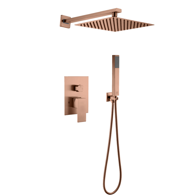 304 Stainless Steel Rose Gold Square Hot Cold Mixer in Wall Mounted Rain Concealed Bathroom Shower Set 