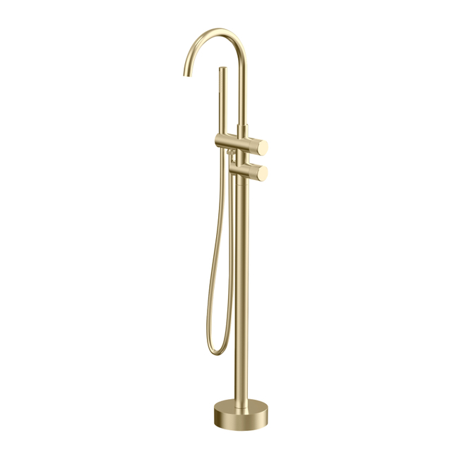 NEW 304 Stainless Steel Brushed Gold Hot And Cold Mixed Multi-functional Bathroom Floor Shower Free Standing Bathtub Faucet