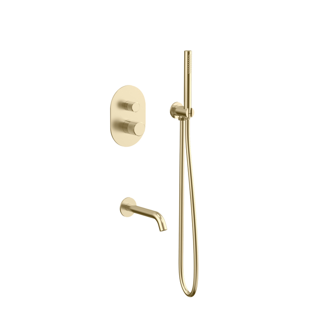 NEW 304 Stainless Steel Brushed Gold Bathroom Concealed Thermostatic Head Shower Set