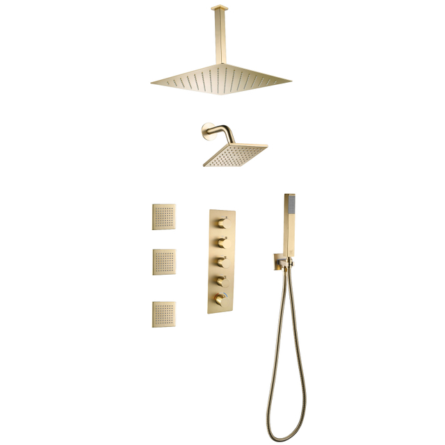 White Modern Gold Bathroom 4-function Concealed Thermostatic Shower Mixer Set