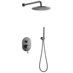 Wall Mounted Hidden 304 Stainless Steel Gun Grey Rainfall Bathroom Shower Mixer Set 