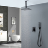 Modern 304 Stainless Steel Matte Black Square Hot Cold Mixer in Wall Mounted Rain Concealed Bathroom Shower Set