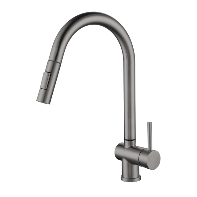 Gun Grey 304 Stainless Steel Deck Mount Pull Out Touch Sensor Kitchen Faucet