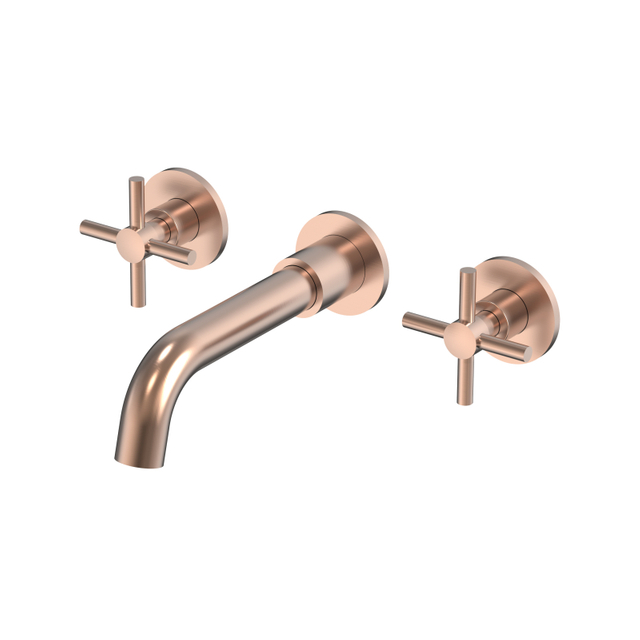 304 Stainless Steel Copper Rose Gold Wall Mount Bathroom Basin Double Handle Faucet 