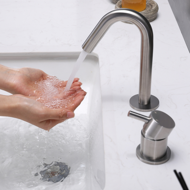 304 Stainless Steel Brushed Nickel Two Hole Separate Handle Bathroom Sink Faucet