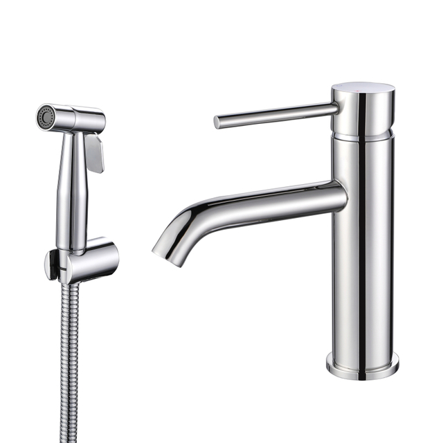 304 Stainless Steel Bathroom nickel Basin Faucet with Bidet Spray