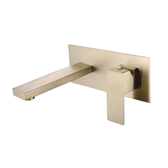 Modern Square 304 Stainless Steel Brushed Gold Wall Mount Bathroom Vessel Sink Faucets