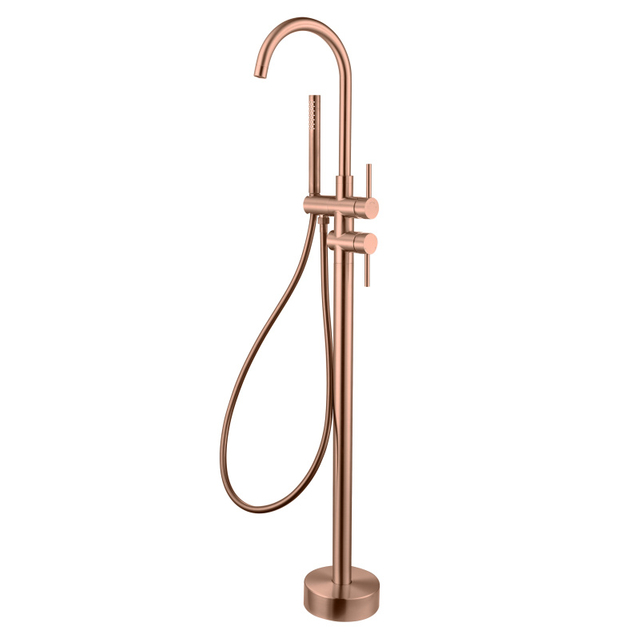 CUPC High Quality 304 Stainless Steel Rose Gold Hot And Cold Mixed Multi-functional Bathroom Floor Shower Free Standing Bathtub Faucet