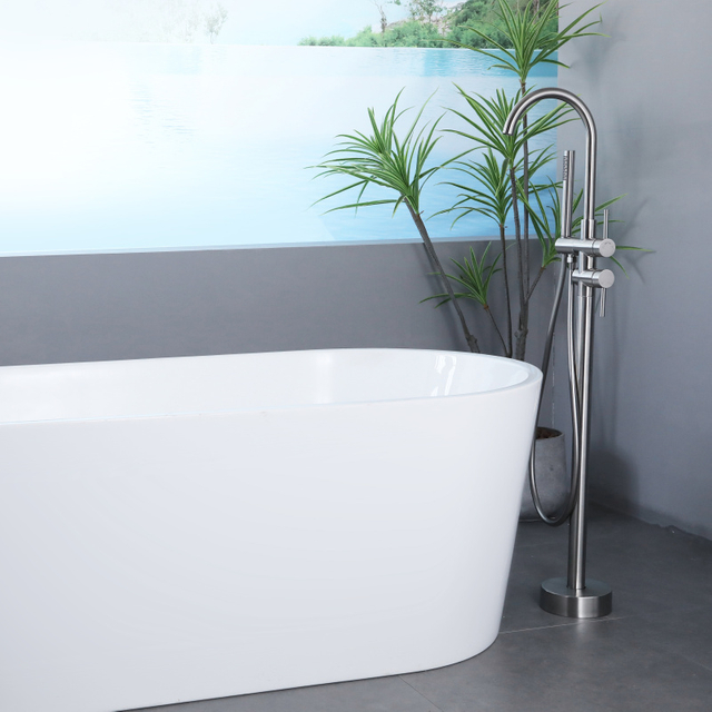 CUPC High Quality 304 Stainless Steel Rose Gold Hot And Cold Mixed Multi-functional Bathroom Floor Shower Free Standing Bathtub Faucet